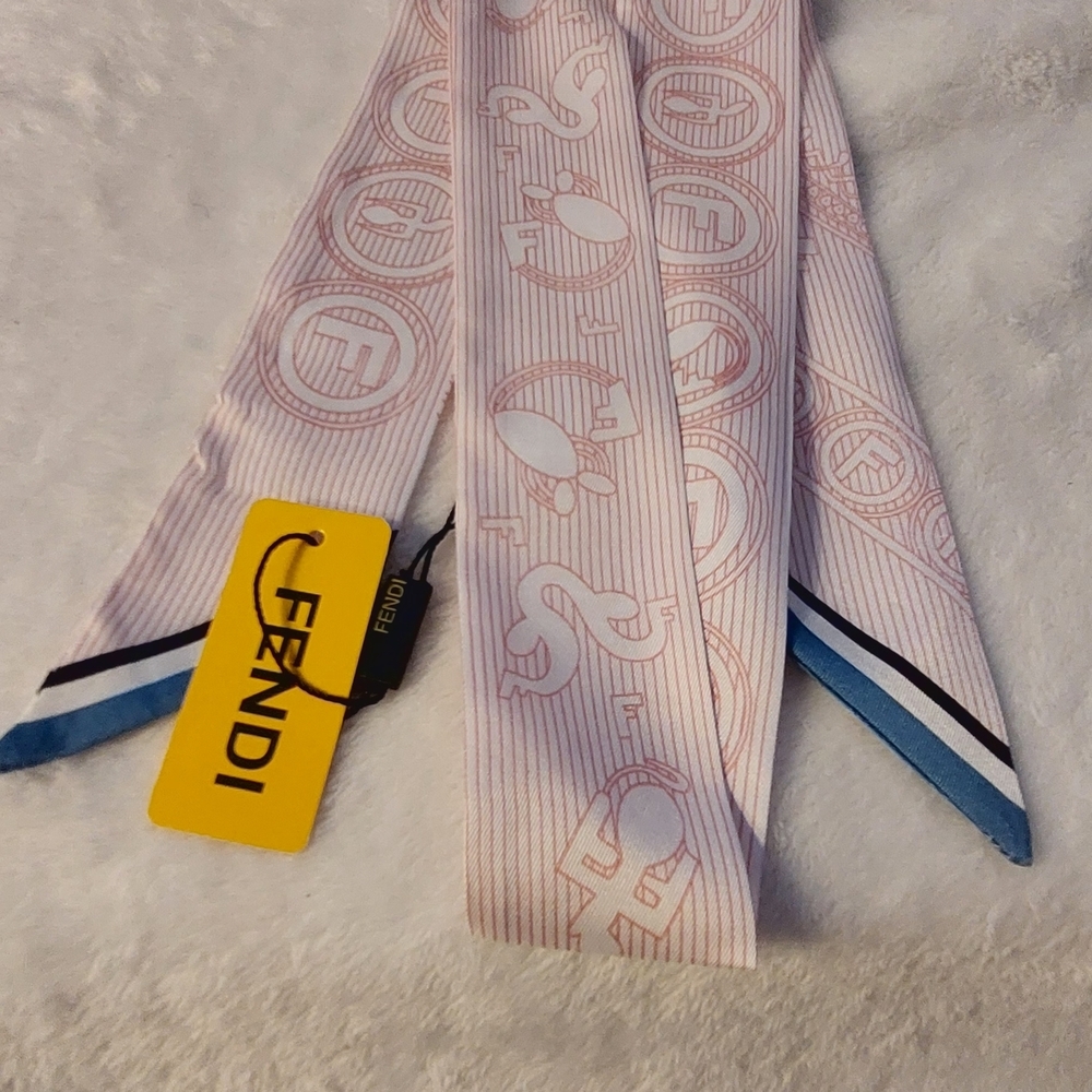 Pink and White Silk-Cashmere Twilly or Scarf 44x2 Inches